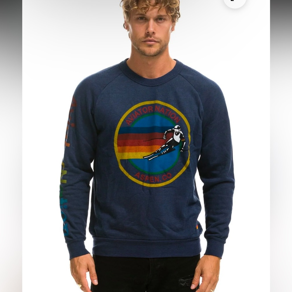 RARE Aviator Nation Navy Blue Aspen Colorado Long Sleeve Crew Neck Sweatshirt - Picture 4 of 12